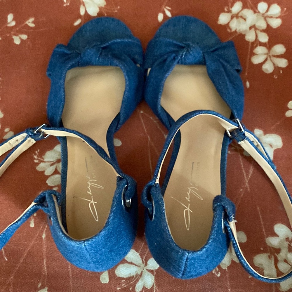 Zendaya Denim Cross Block Heels